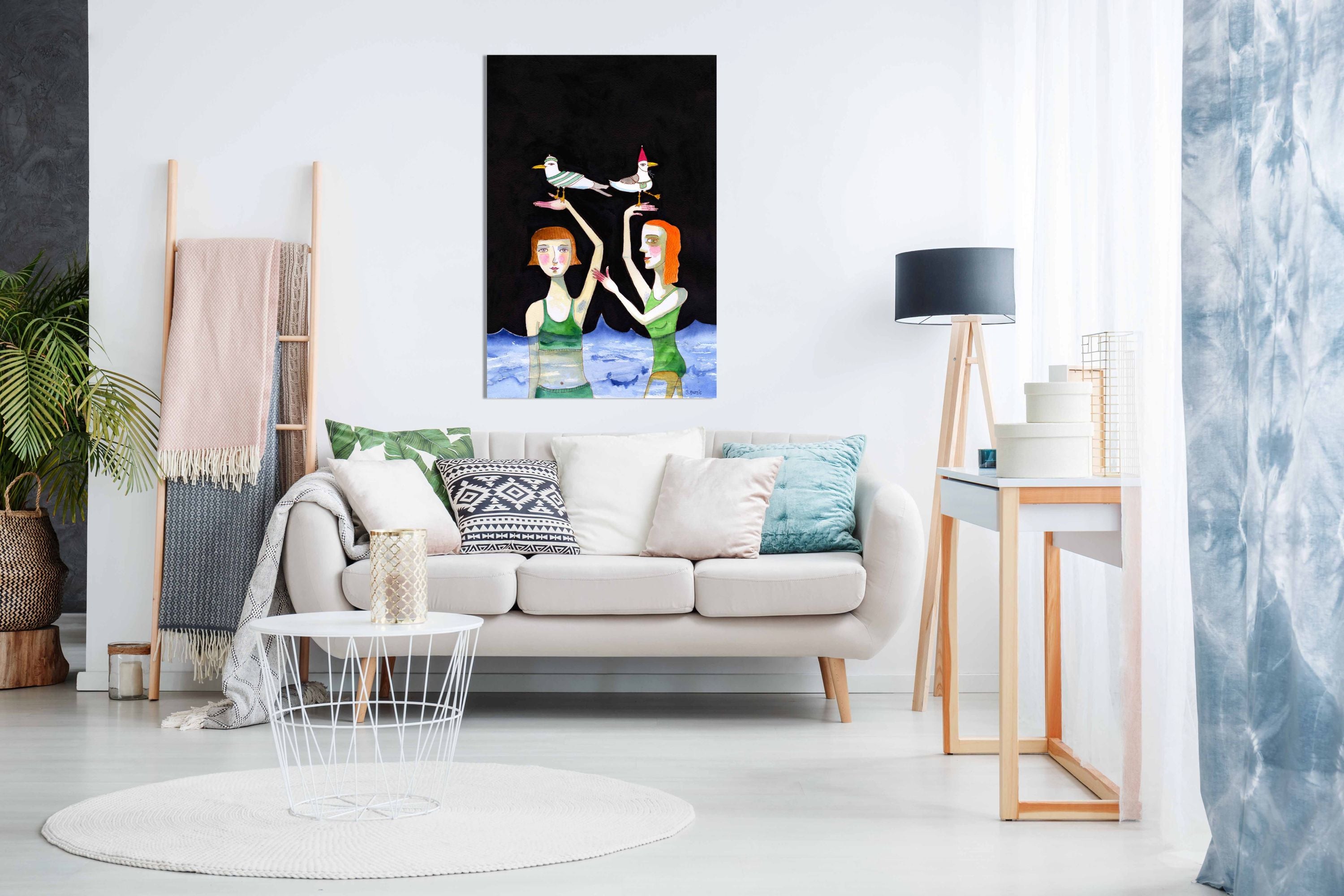 Best Friends Swimming with birds, Pictures for Home Walls, Bedroom, Living Room & Bathroom Decor