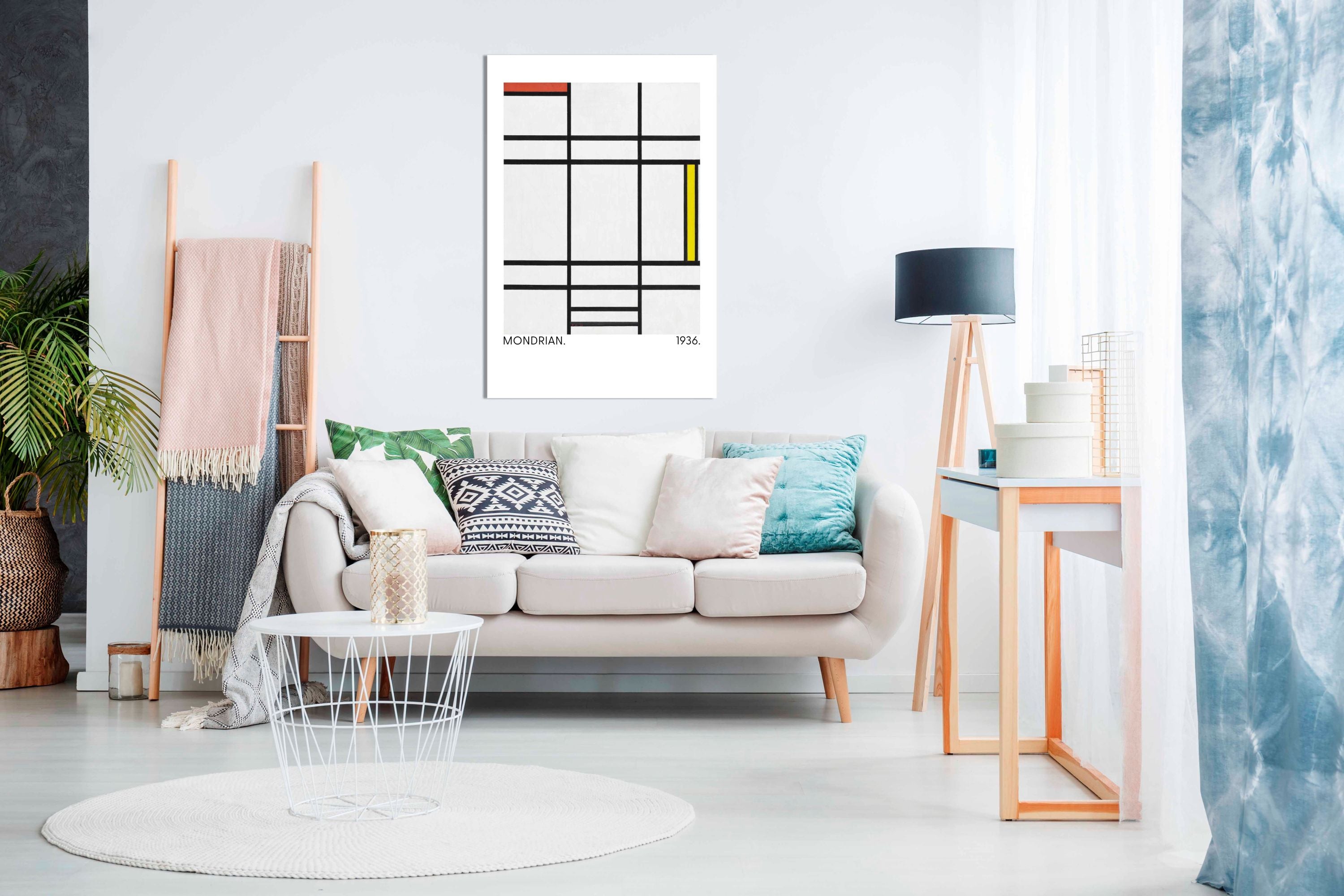 Composition in White red and yellow, Pictures for Home Walls, Bedroom, Living Room & Bathroom Decor