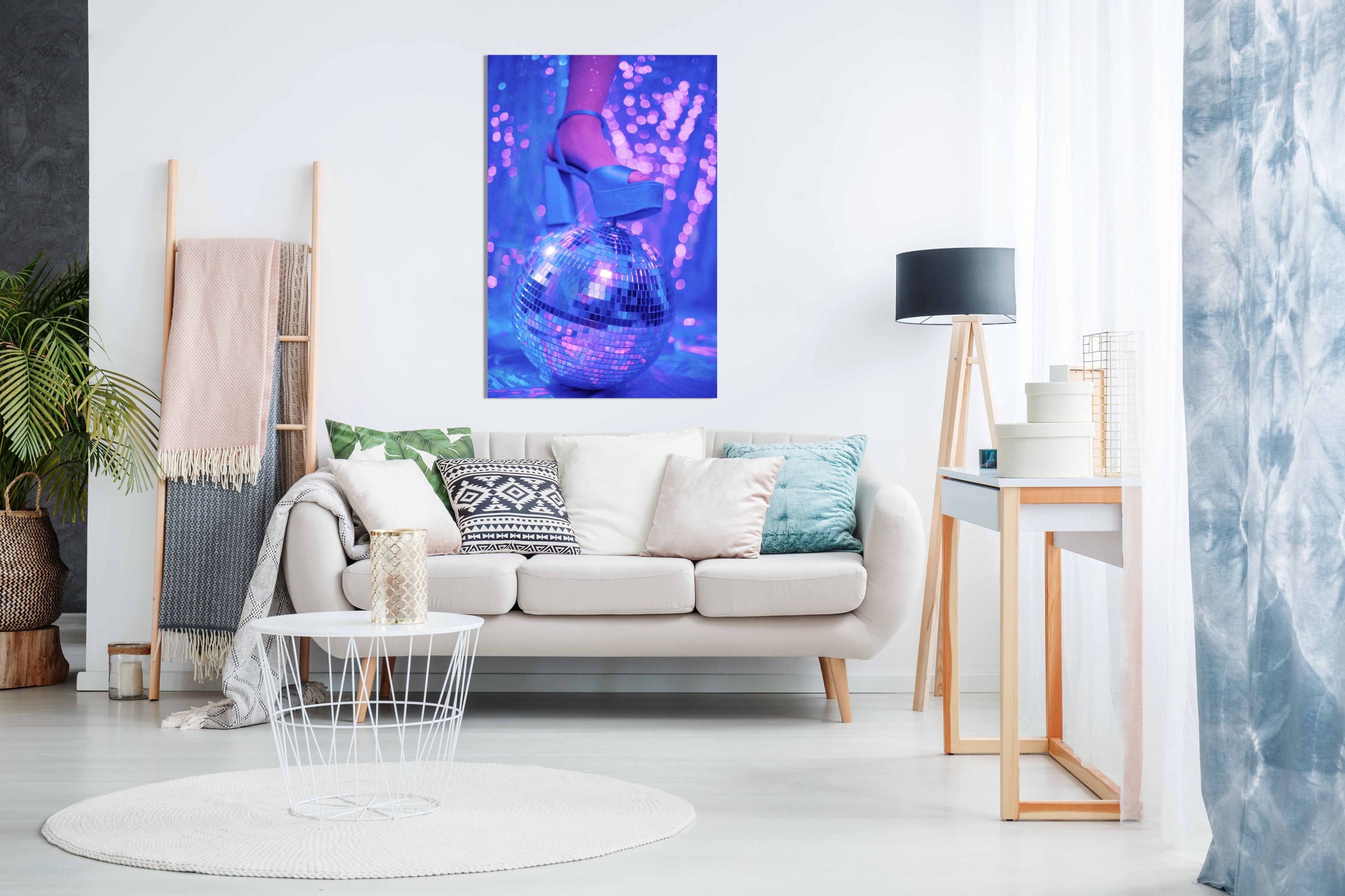 Disco Ball and Neon Platform, Pictures for Home Walls, Bedroom, Living Room & Bathroom Decor