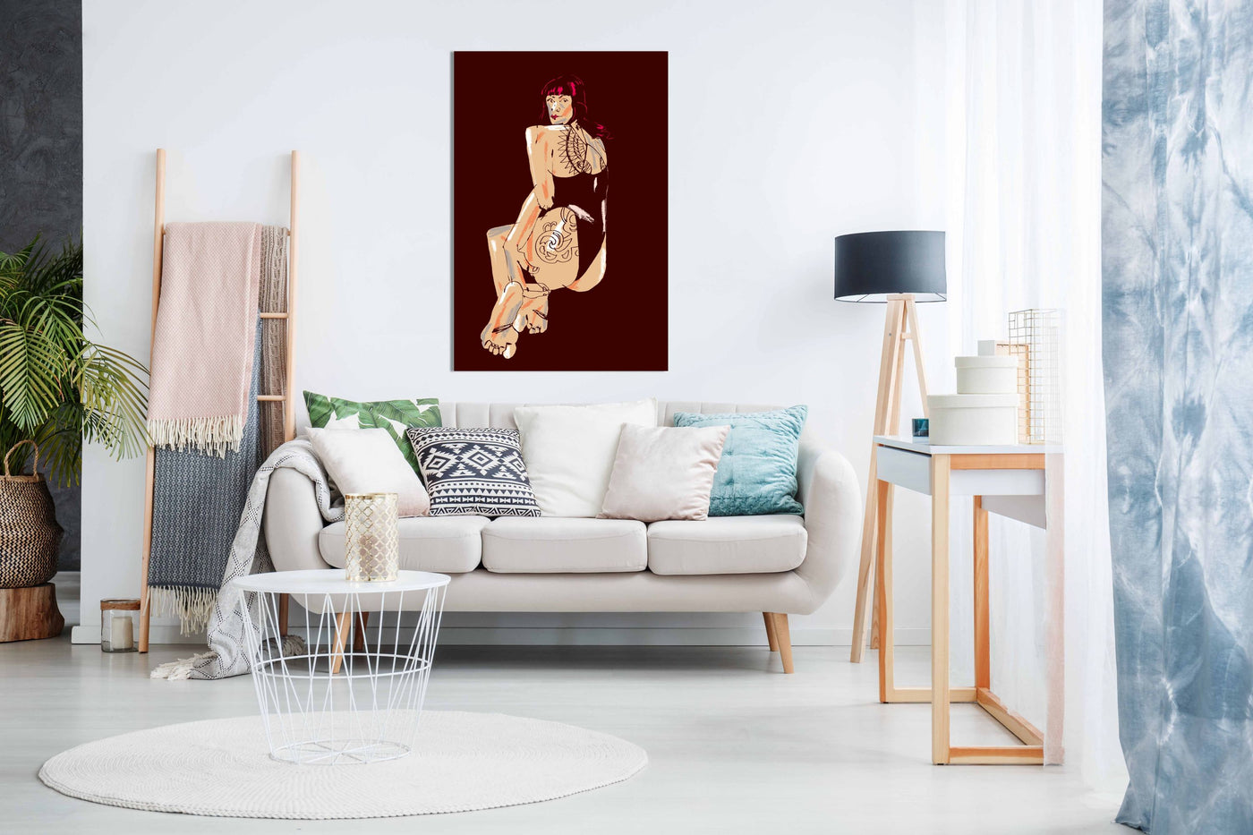 Girl With A Tattoo Dark Red, Pictures for Home Walls, Bedroom, Living Room & Bathroom Decor