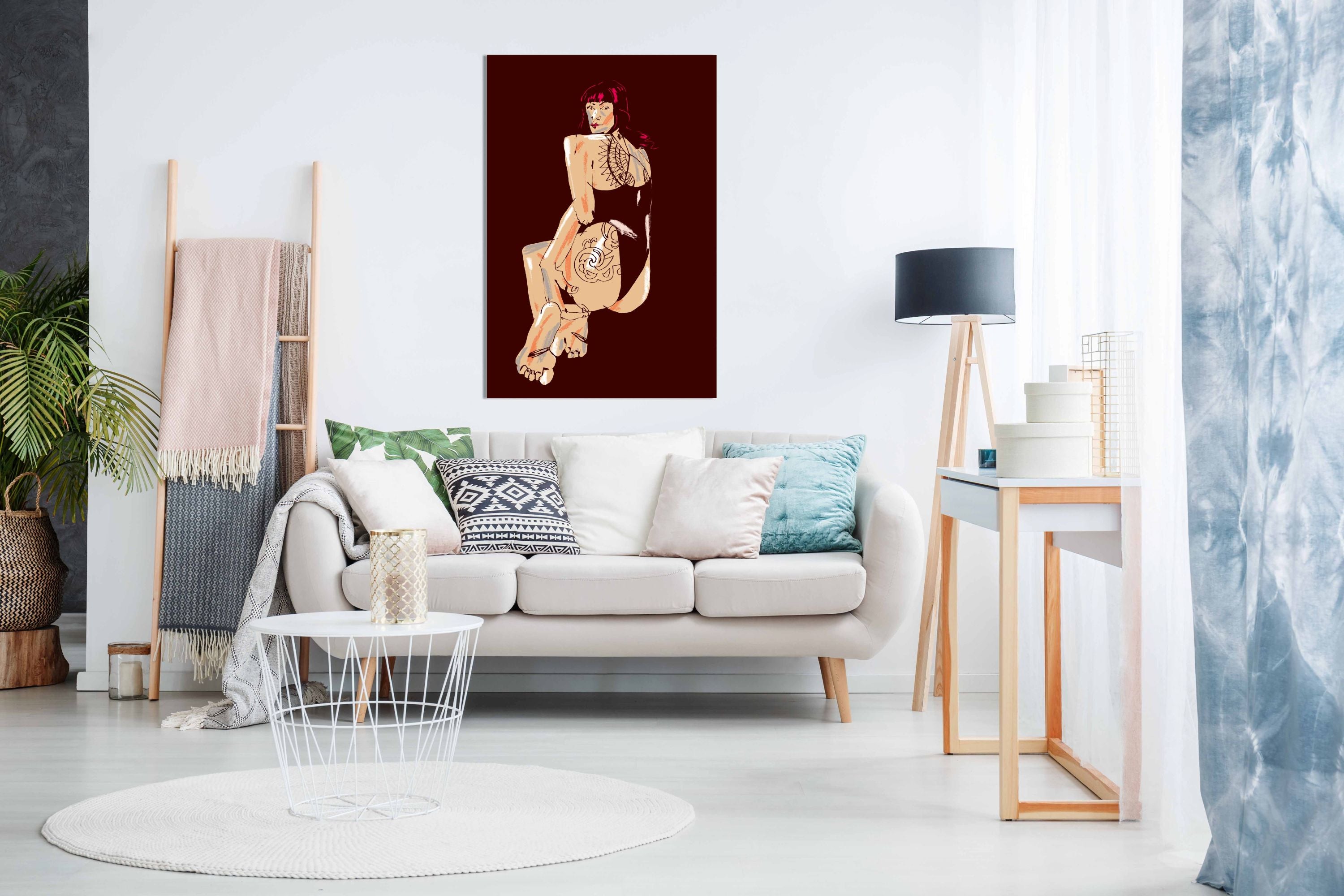Girl With A Tattoo Dark Red, Pictures for Home Walls, Bedroom, Living Room & Bathroom Decor