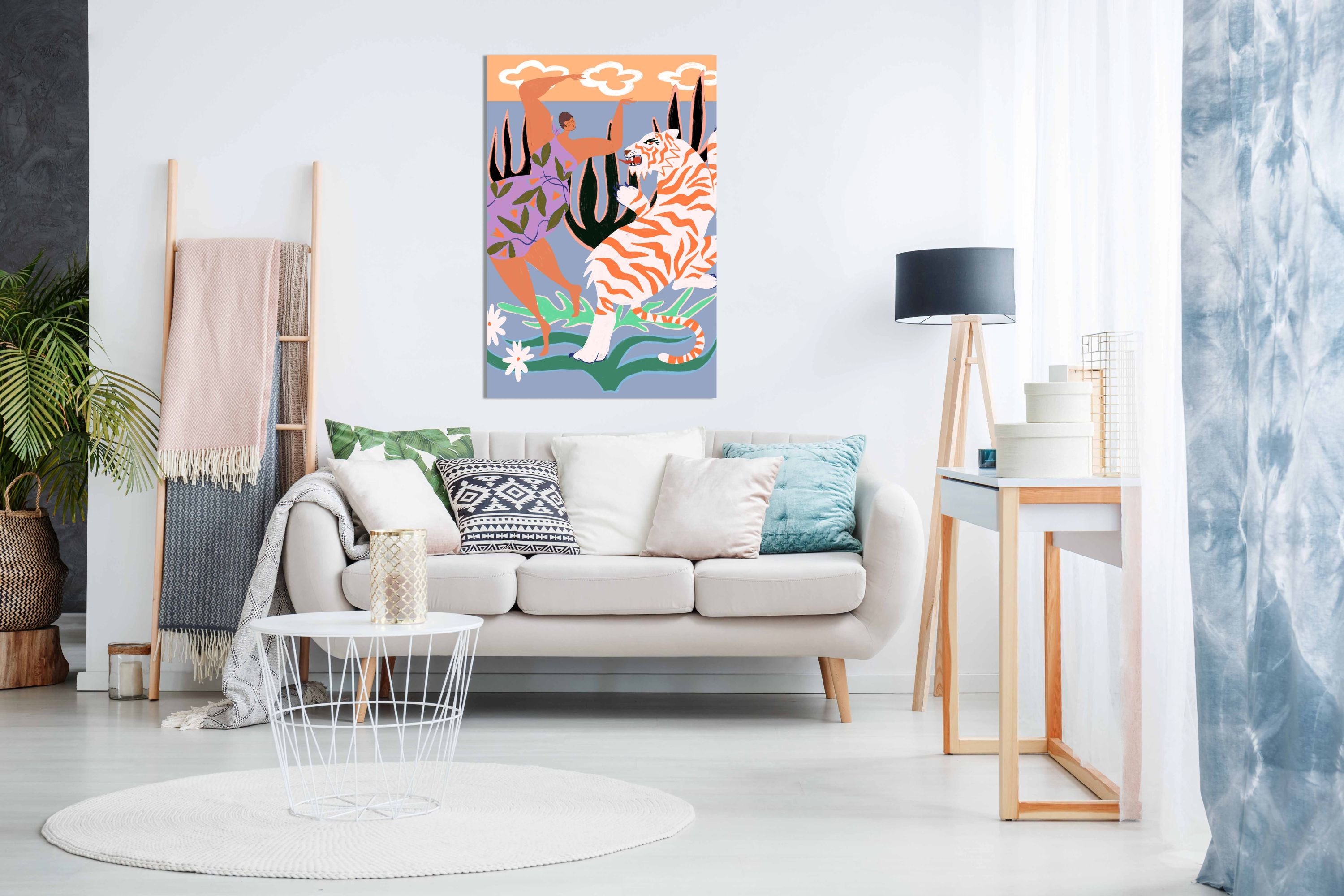 Hello Tiger Canvas Print, Pictures for Home Walls, Bedroom, Living Room & Bathroom Decor