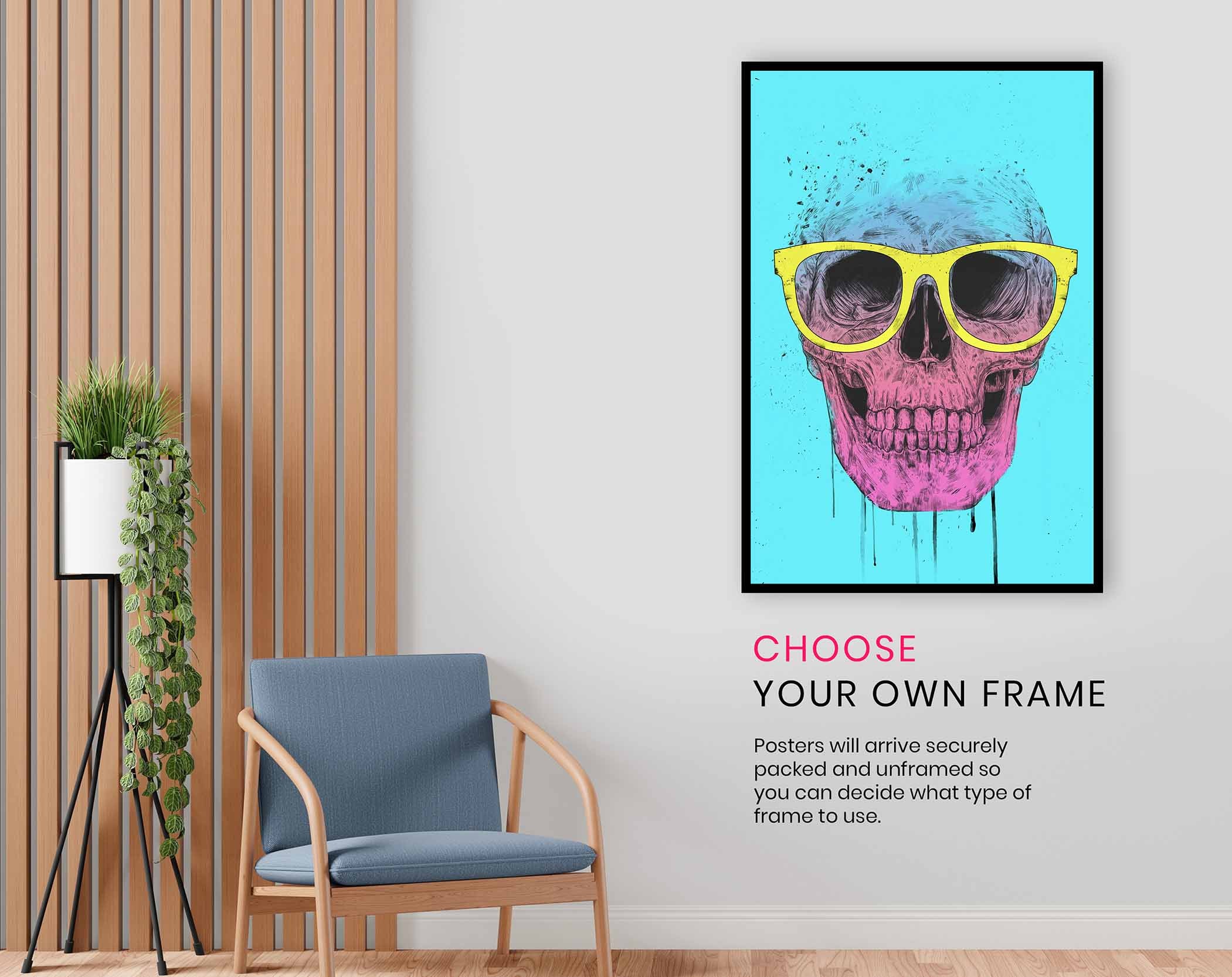 Pop art skull with glasses, Pictures for Home Walls, Bedroom, Living Room & Bathroom Decor
