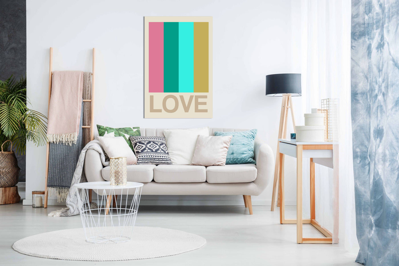 Retro Stripe LOVE CItrus, Pictures for Home Walls, Bedroom, Living Room & Bathroom Decor