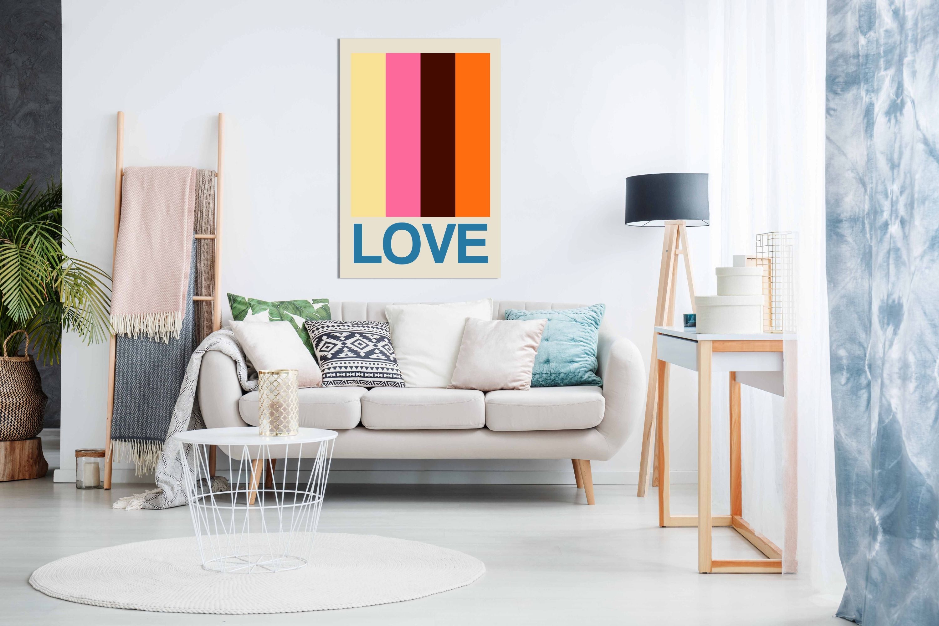 Retro Stripe LOVE Summer Fruits, Pictures for Home Walls, Bedroom, Living Room & Bathroom Decor