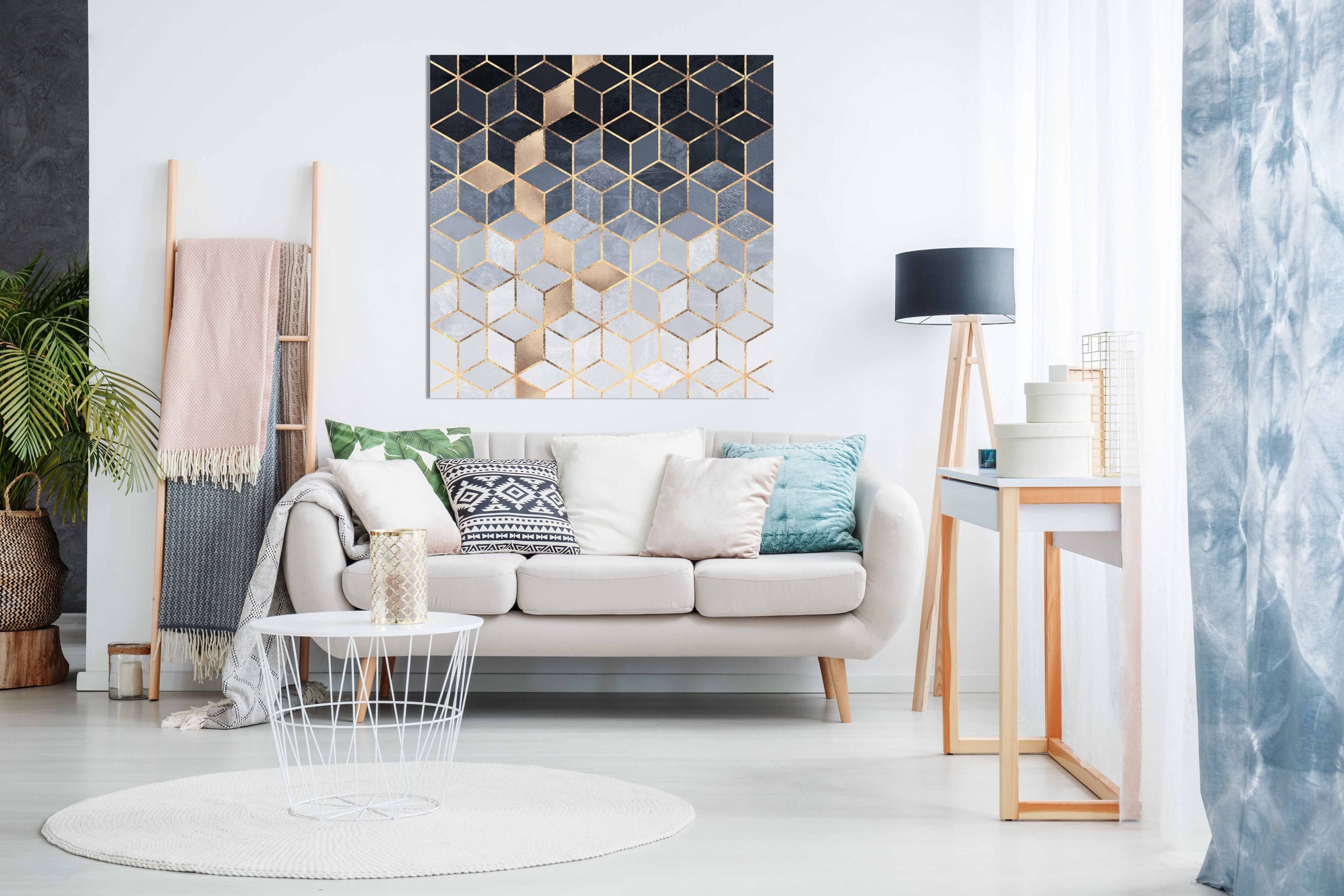 Soft Blue Gradient Cubes, Pictures for Home Walls, Bedroom, Living Room & Bathroom Decor