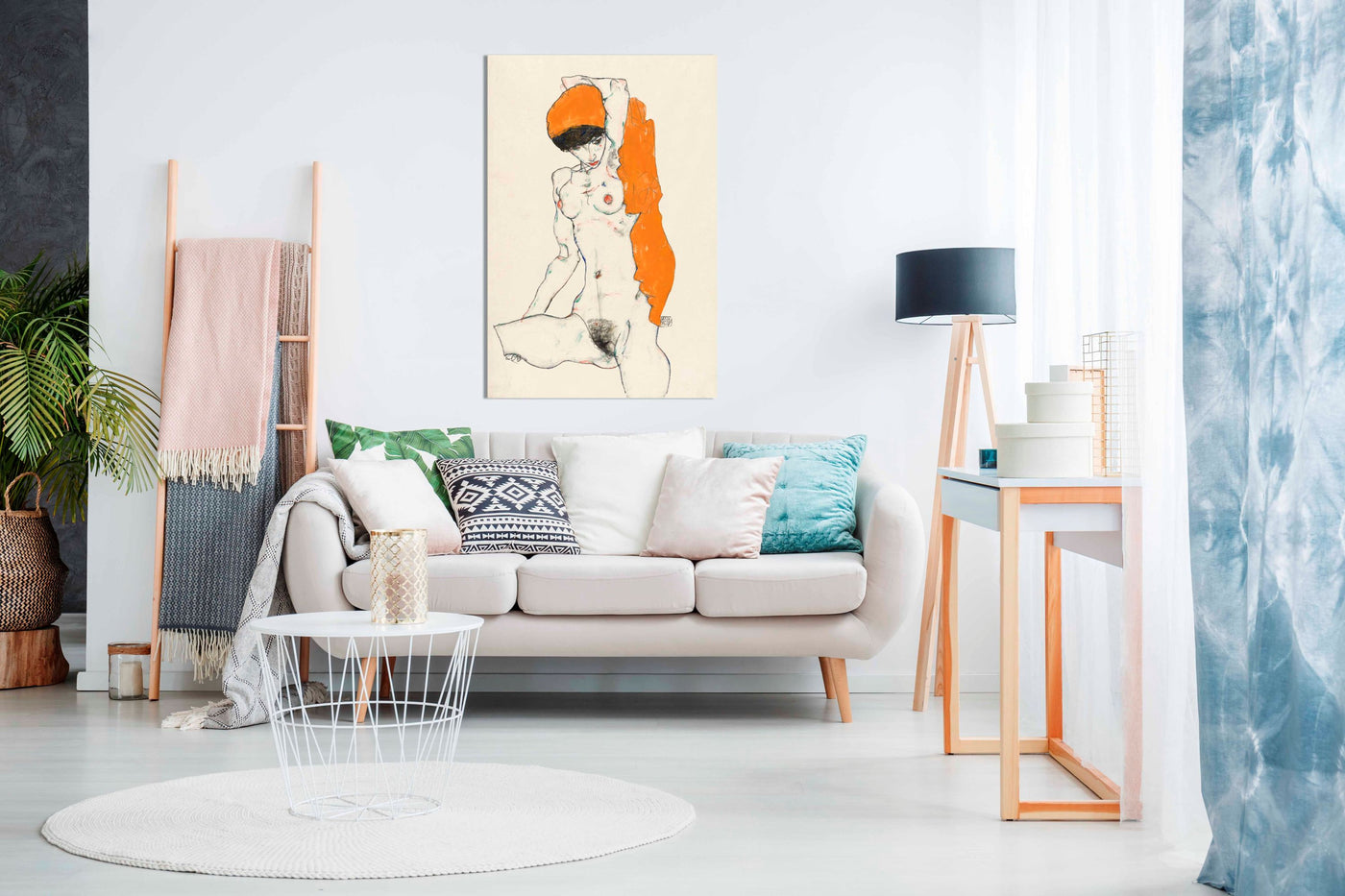 Standing Nude With Orange Drapery 1914, Pictures for Home Walls, Bedroom, Living Room & Bathroom Decor