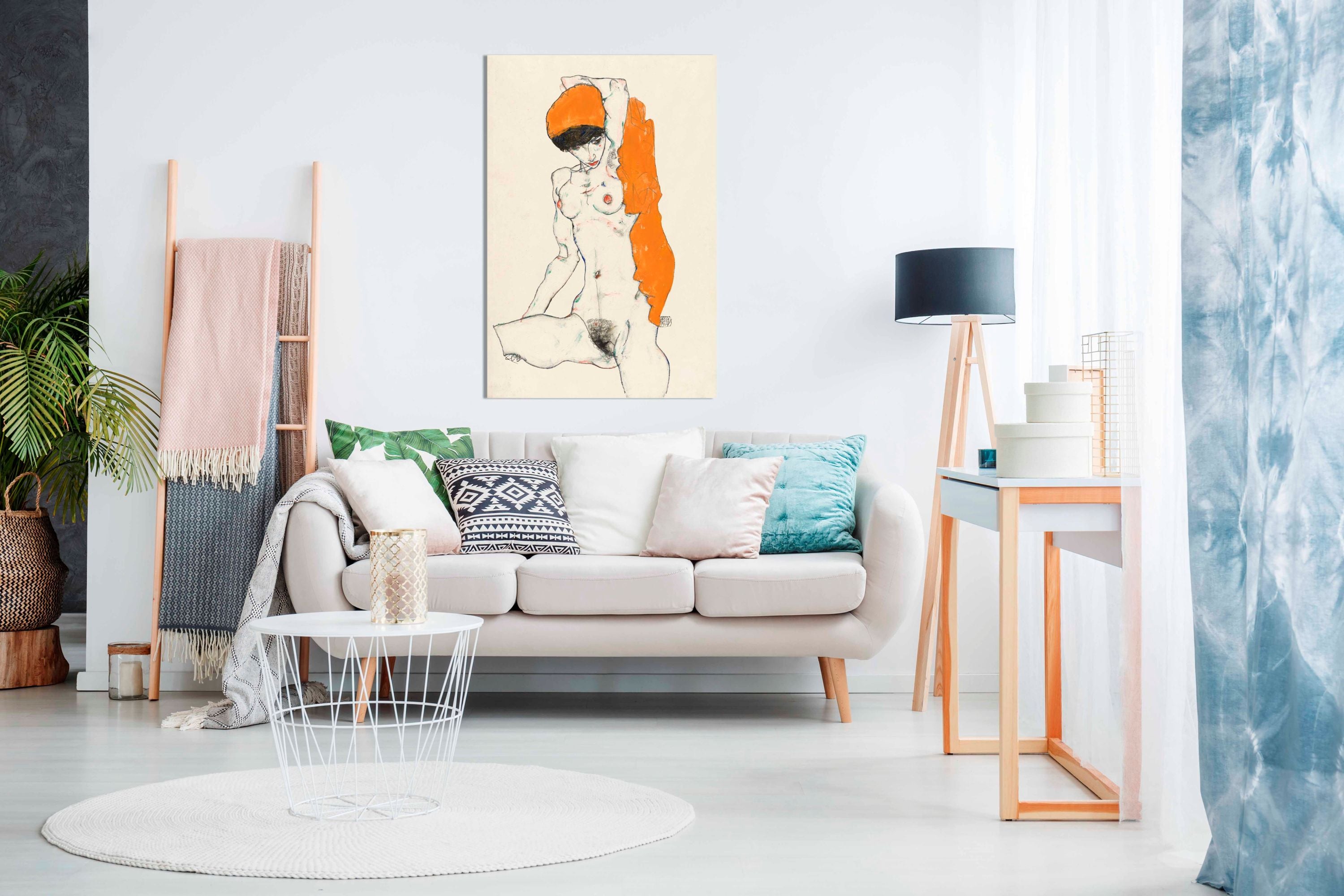 Standing Nude With Orange Drapery 1914, Pictures for Home Walls, Bedroom, Living Room & Bathroom Decor