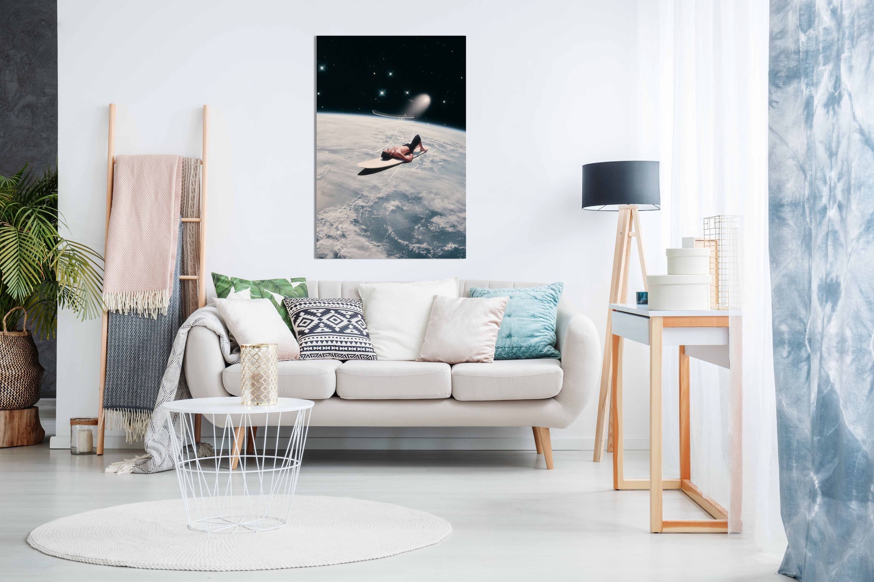 Surfing in Space, Pictures for Home Walls, Bedroom, Living Room & Bathroom Decor