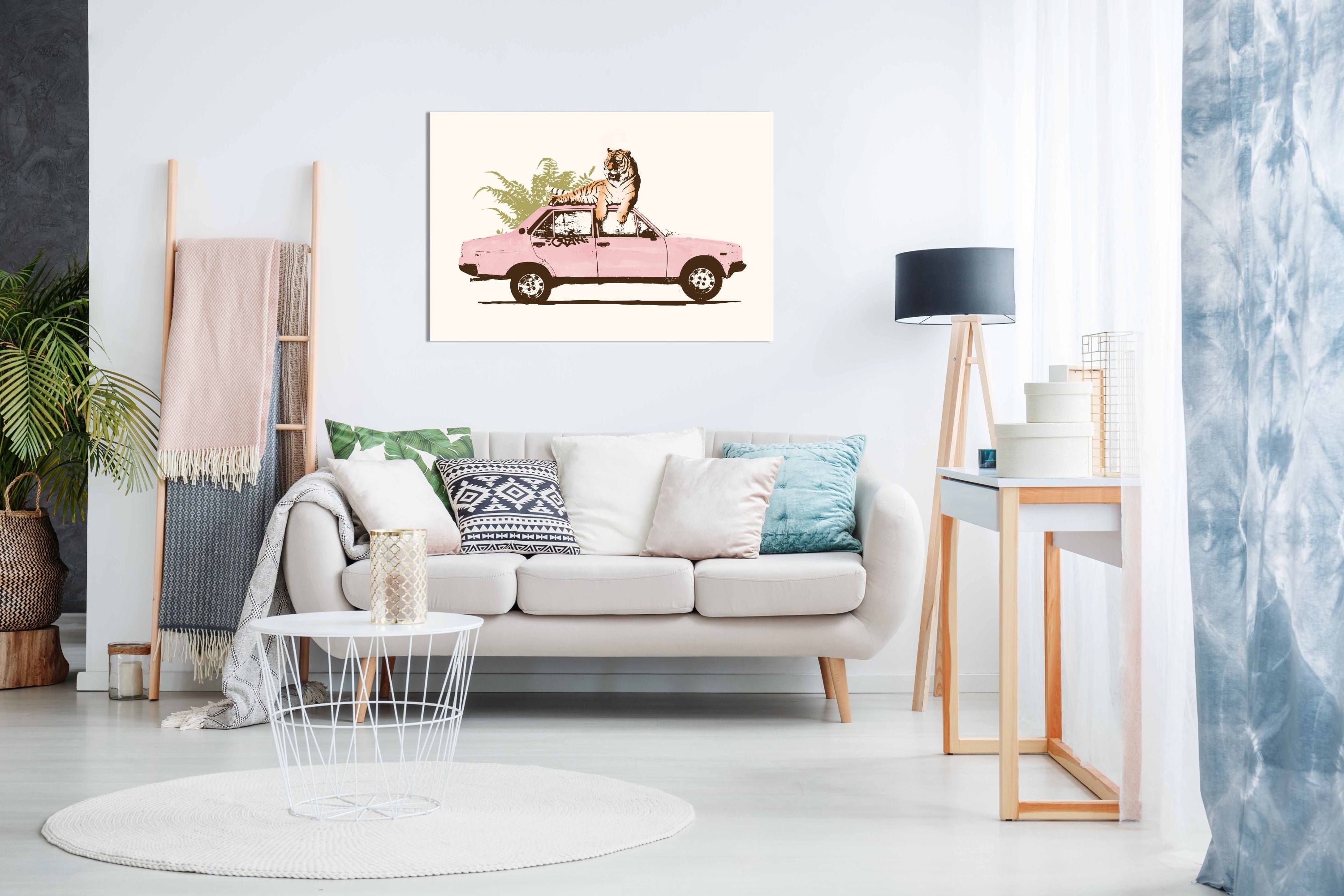 Tiger On Car, Pictures for Home Walls, Bedroom, Living Room & Bathroom Decor