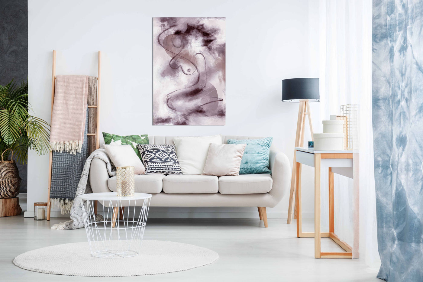 WOMAN FIGURATIVE ABSTRACT PAINTING PURPLE, Pictures for Home Walls, Bedroom, Living Room & Bathroom Decor