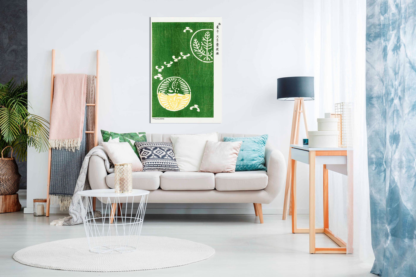 Woodblock Print Green, Pictures for Home Walls, Bedroom, Living Room & Bathroom Decor